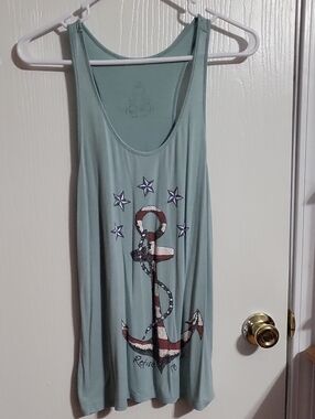 Shirt-Seafoam Anchor Graphic Tank Top #3186